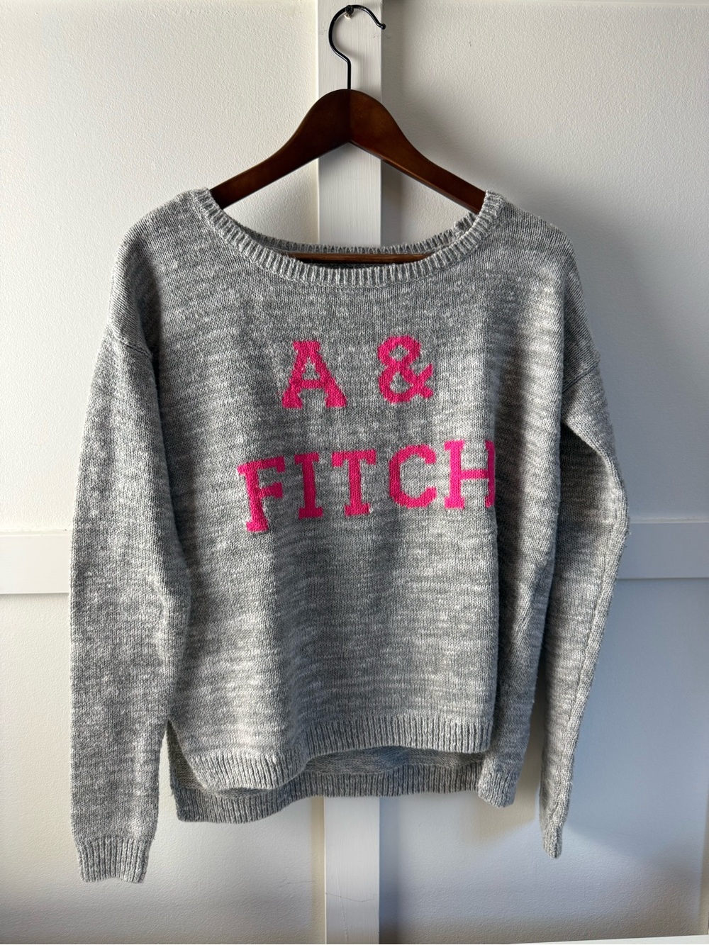 Abercrombie & Fitch Gray Crewneck Sweater with Pink Logo